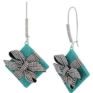 Authentic Betsey Johnson Dangle Rhinestone Present, Teal, NWT